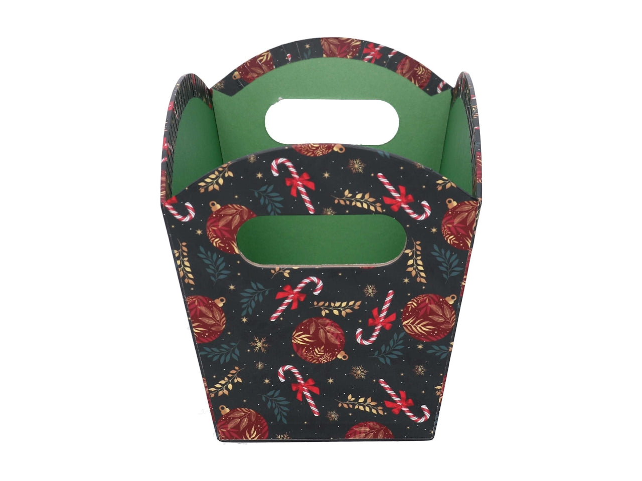 Cesta cartone rettangolare 25,5/27x14xh.15cm caramelle rosso e verde
