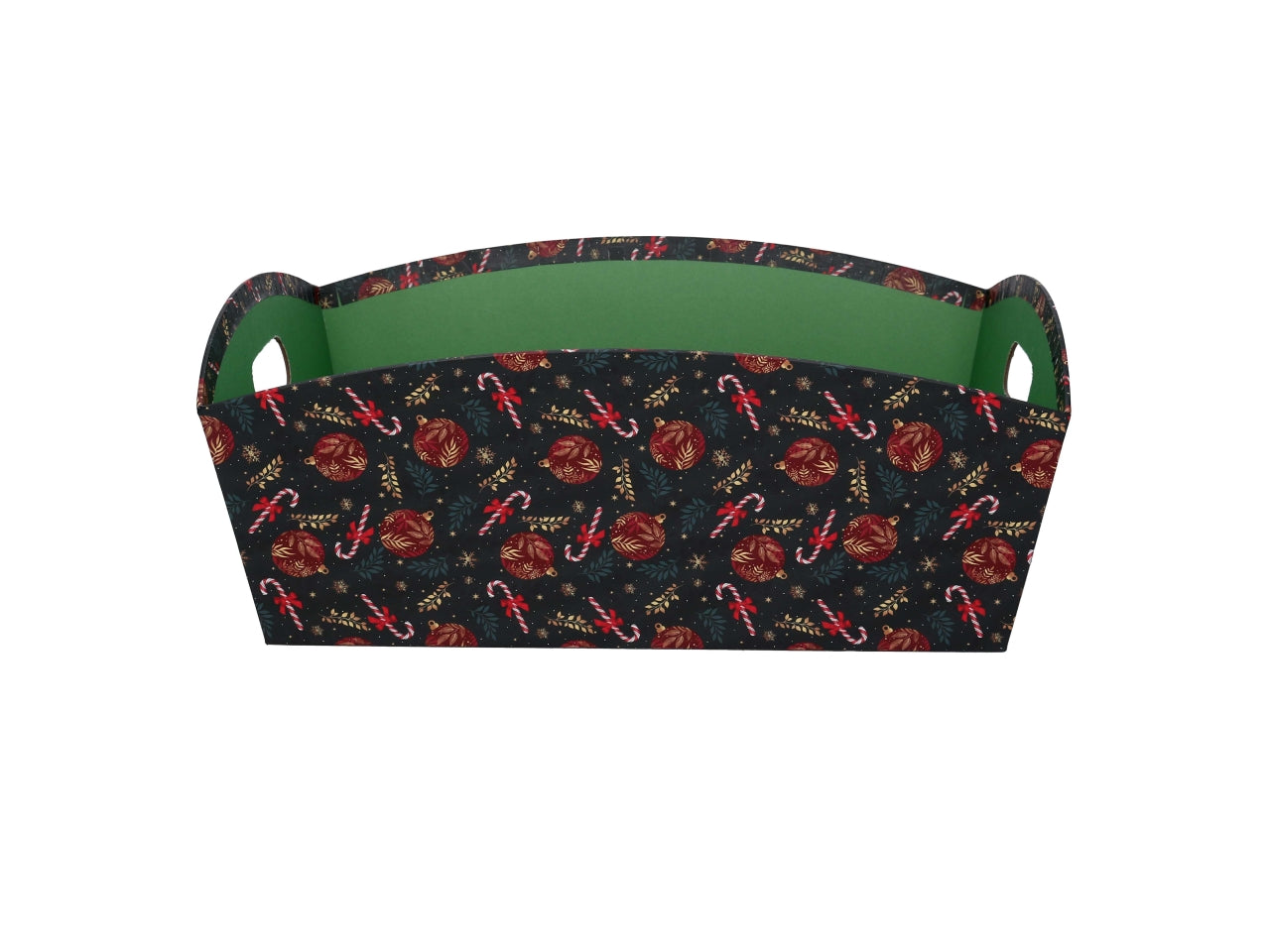 Cesta cartone rettangolare 38/40x27xh.15cm caramelle rosso e verde