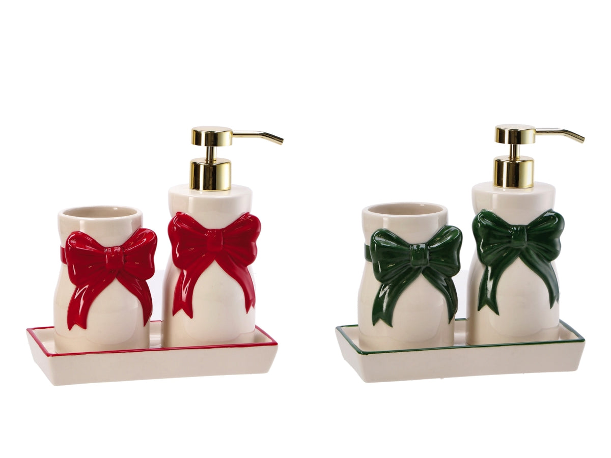 Set 2 pezzi da bagno in ceramica con fiocco 19x10cm, 2 assortimenti