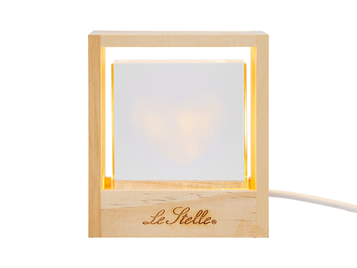 Lampada cubo vetro cuore usb 10,5x4,5x12cm con astuccio