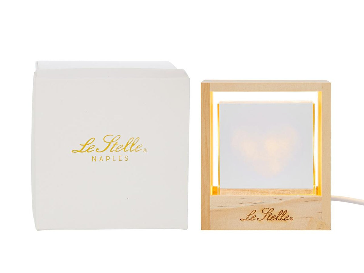 Lampada cubo vetro cuore usb 10,5x4,5x12cm con astuccio