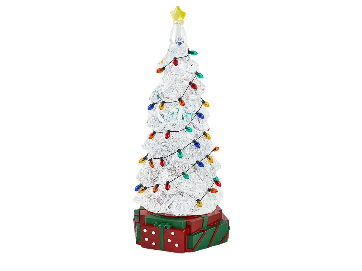 Albero pino con decori in plastica colore bianco h.31cm d.13cm a batteria con led