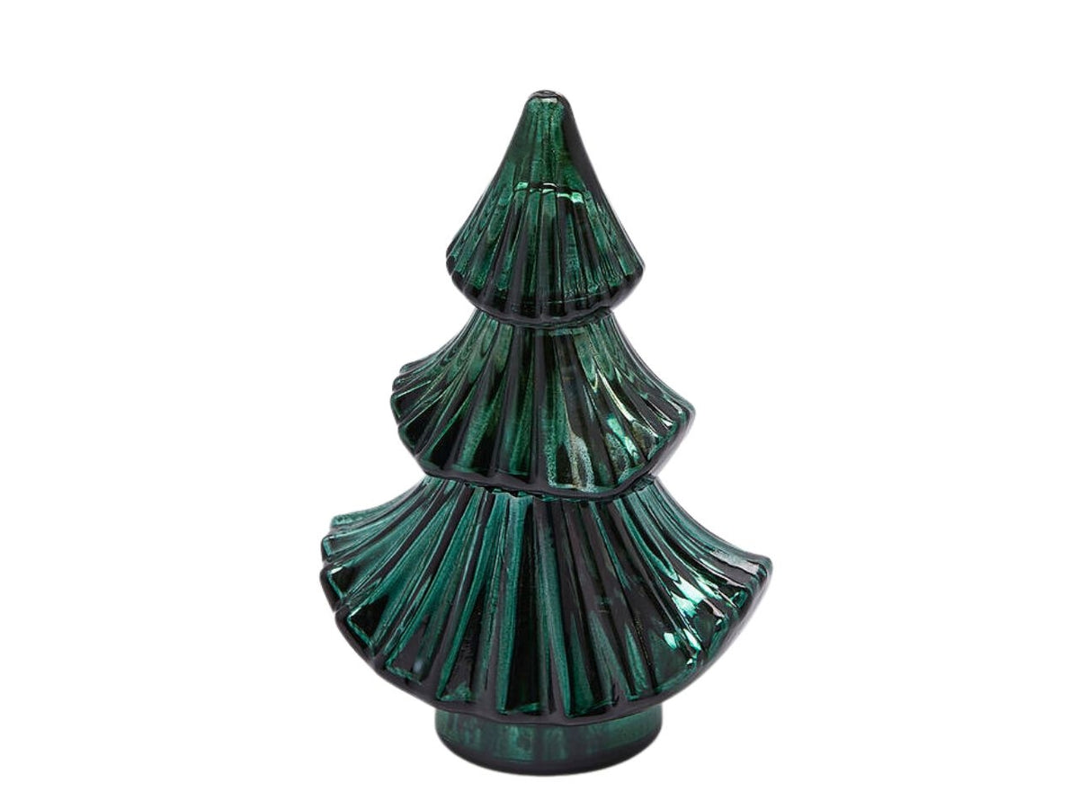 Candela forest in vetro verde 13xh.20cm con cera profumata fico e gelsomino 230gr 45h