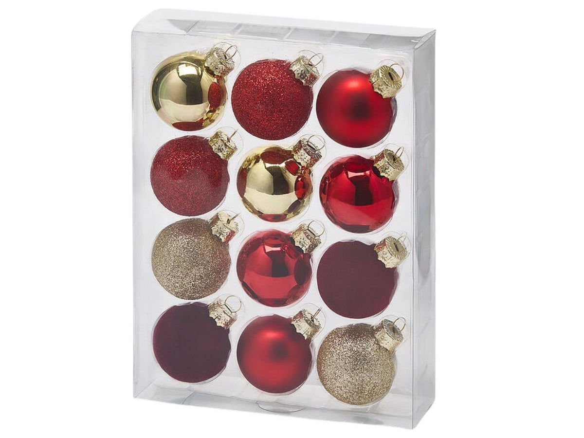 Palla in vetro rosso e oro d.4cm in confezione da 12 palline