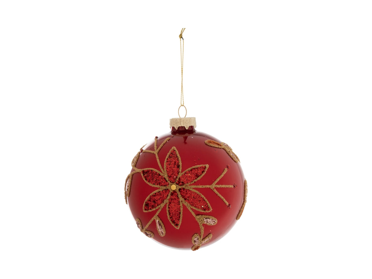 Palla 10cm in vetro con decoro fiore rosso