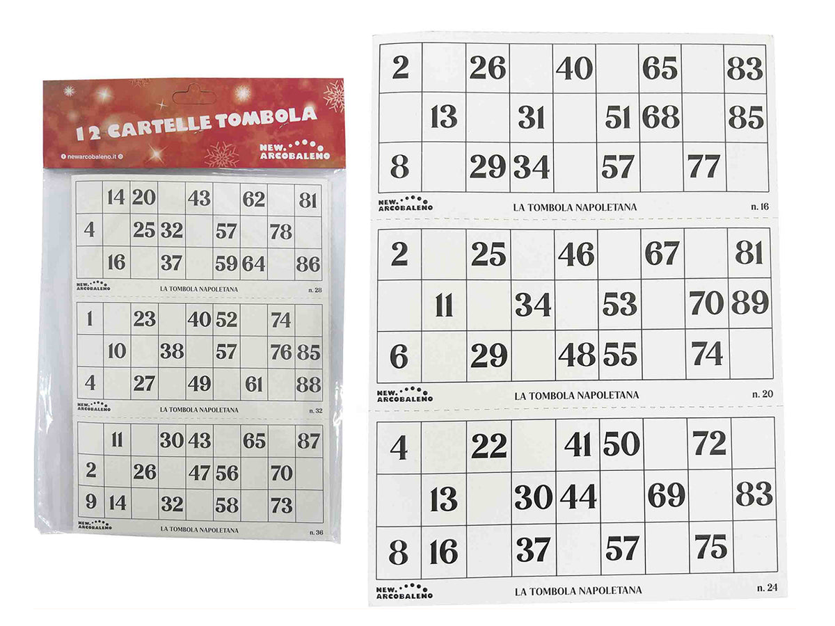 12 cartelle per tombola 17x8cm