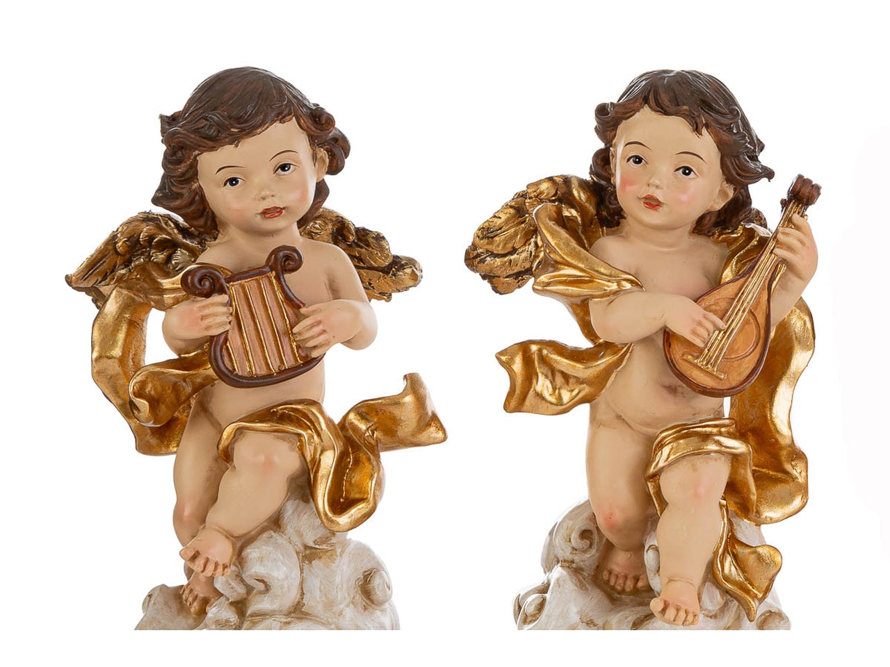 Angelo con strumenti musicali in resina 7x5,5xh.14,5cm in 4 assortimenti