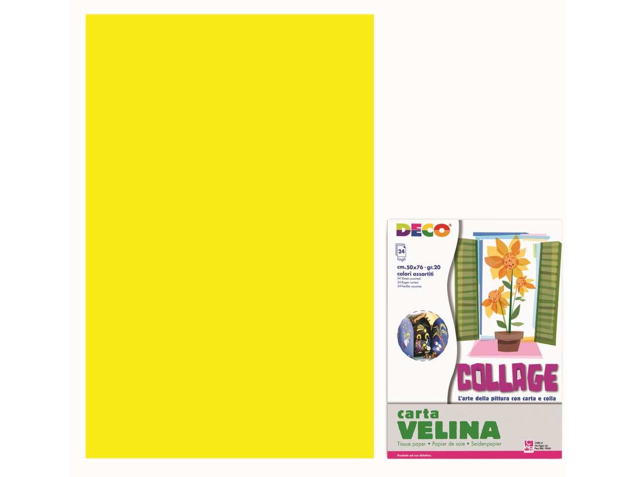 Velina 50x76cm busta 24 fogli giallo