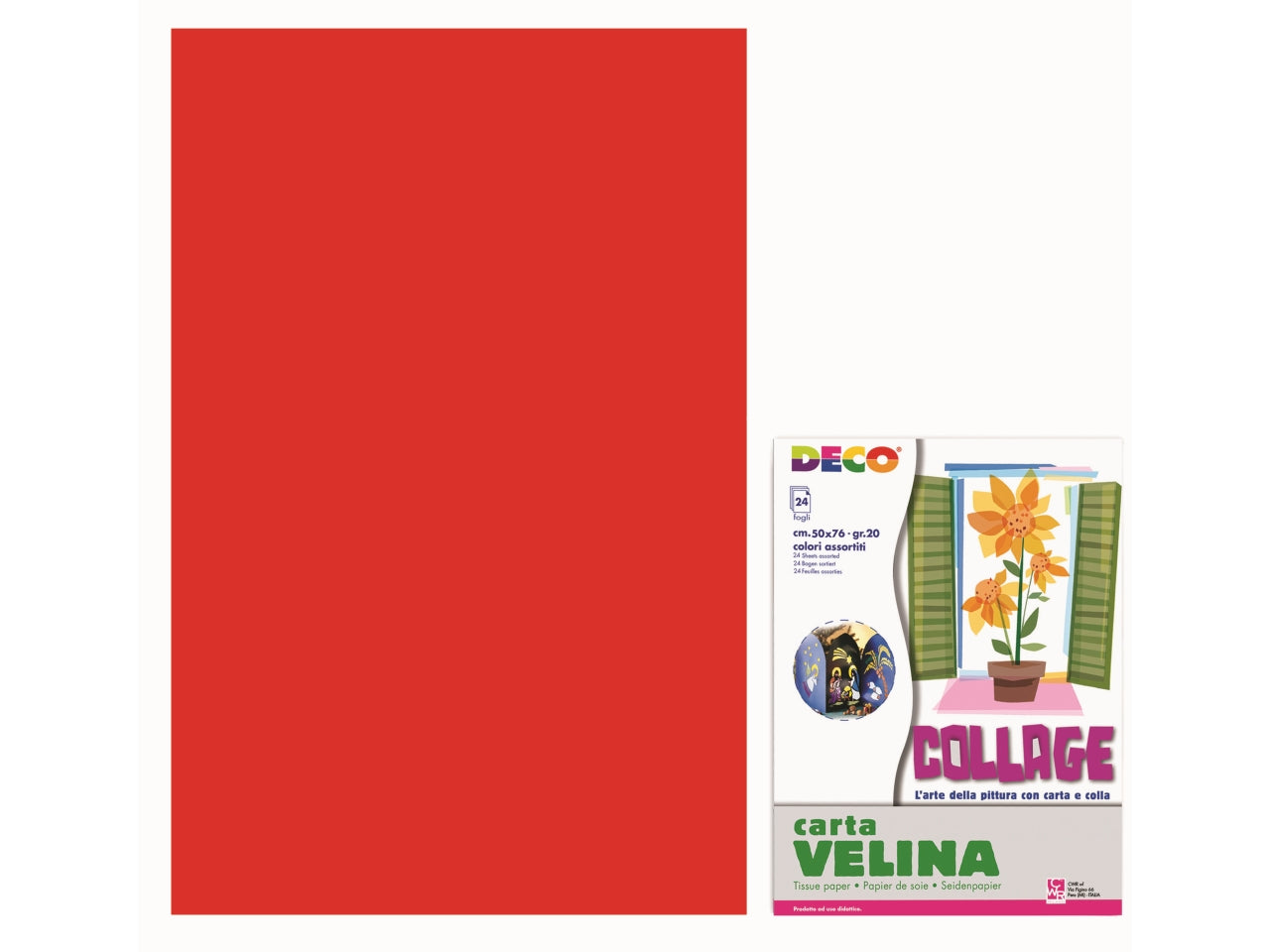 Velina 50x76cm busta 24 fogli rosso