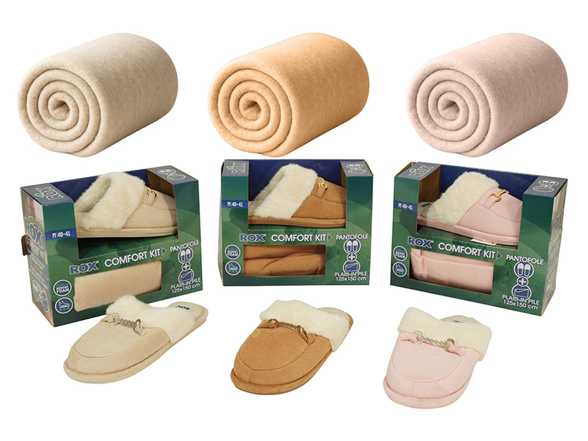 Set pantofola Rox da donna taglia dalla 36 alla 41 e plaid, in 2 assortimenti di colore
