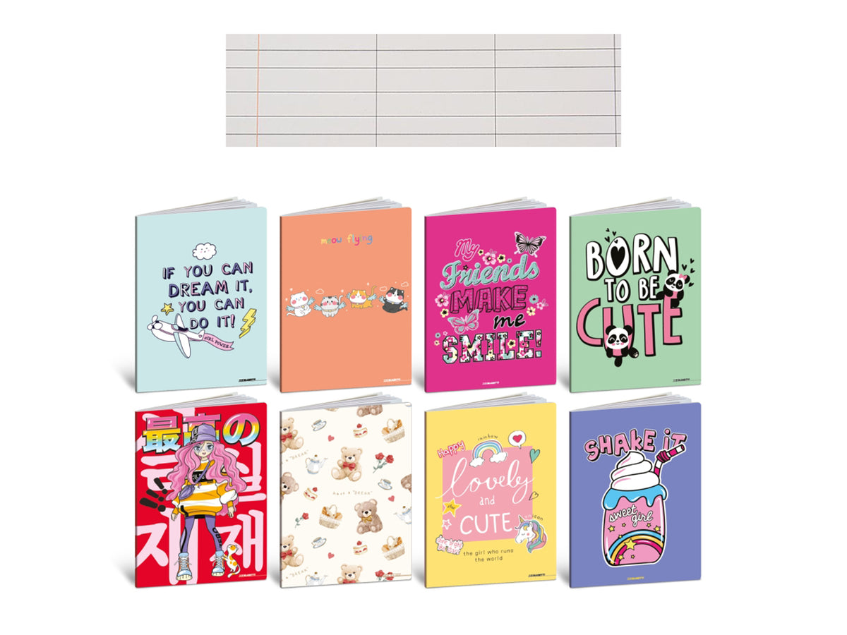 Quaderno maxi kid girl 20+1 fogli rigatura A, confezione da 10 maxi assortiti