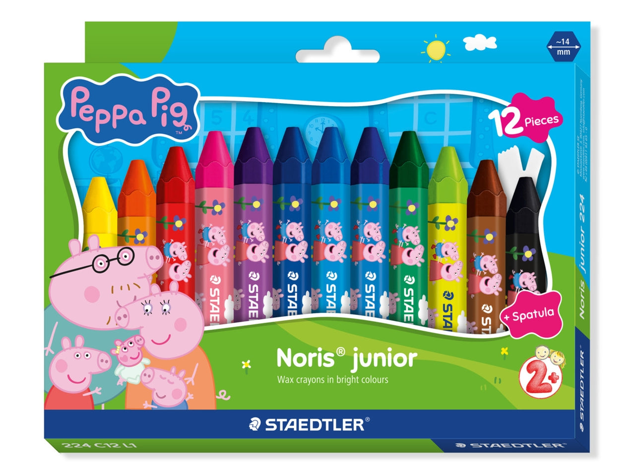 Noris junior 12 pastelli a cera peppa pig formato extra-jumbo 14mm colori assortiti