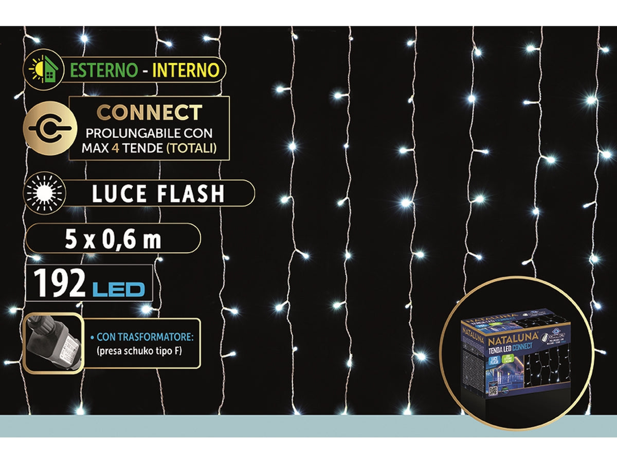 Tenda di luci a cascata con 192 led bianco connect per uso interno ed esterno 5x0,6mt