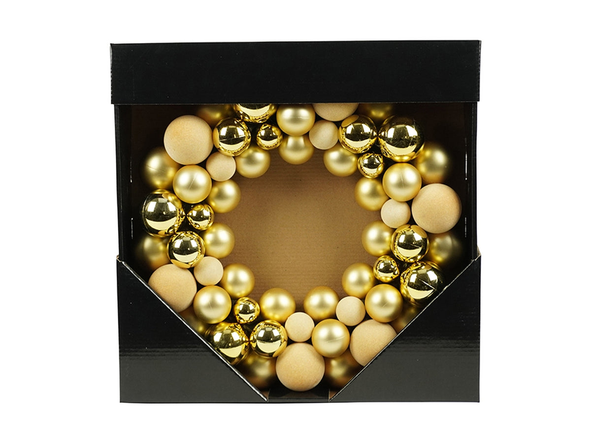 Ghirlanda dietroporta 34cm con palle assortite oro e crema