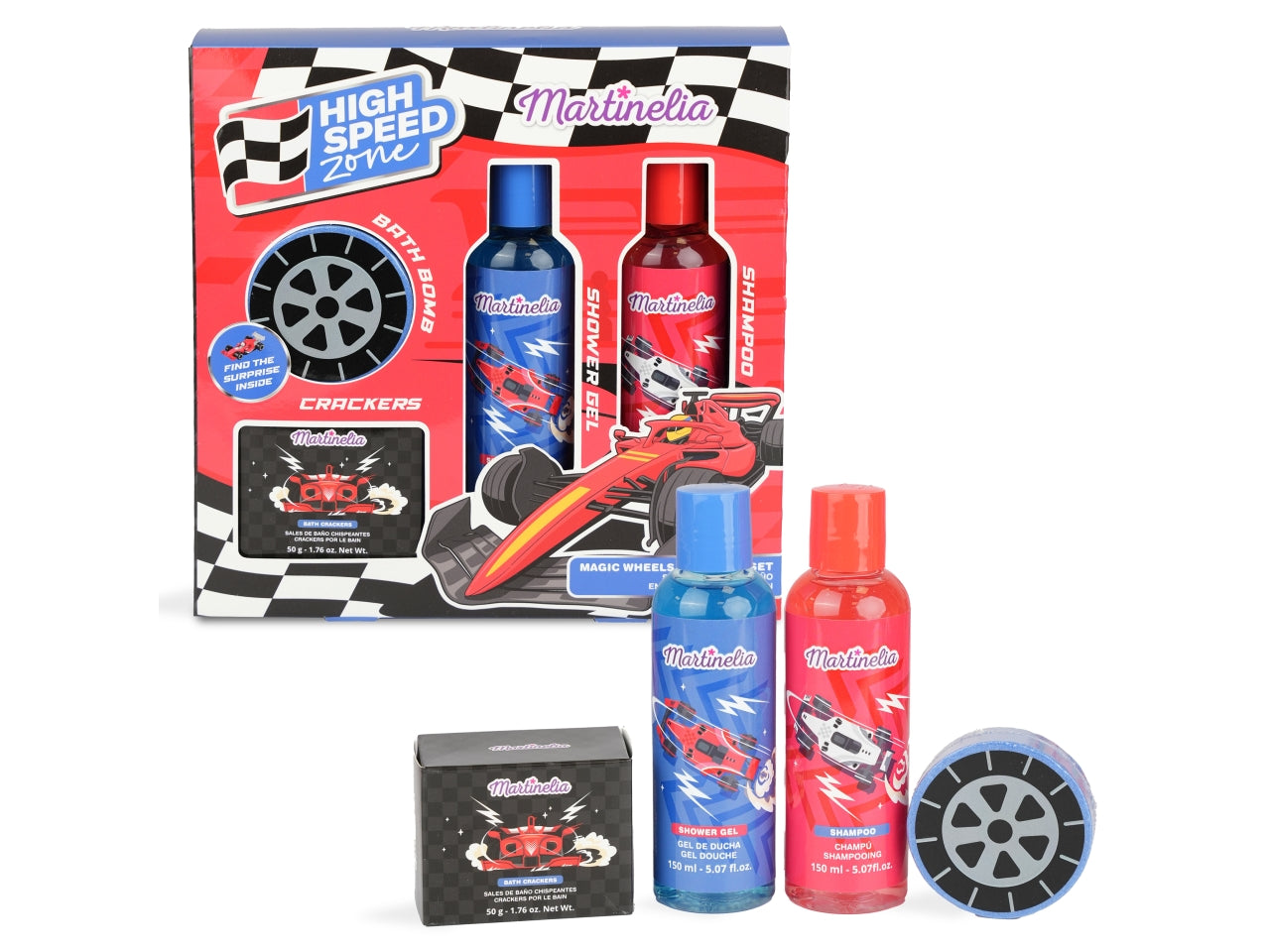 Martinelia high speed zone, set da bagno per bambini magic wheels