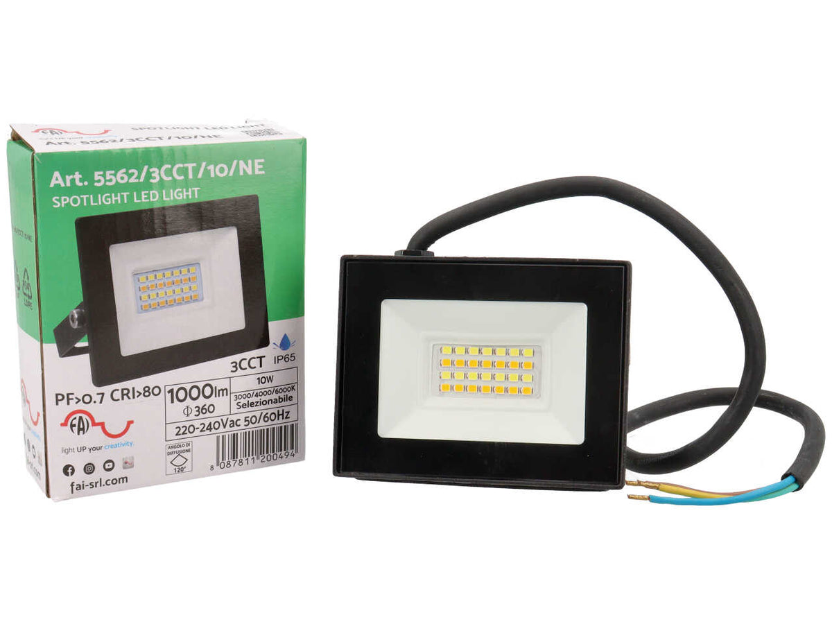 Faretto led per esterno 10x24cm 10W 3CCT IP65 nero