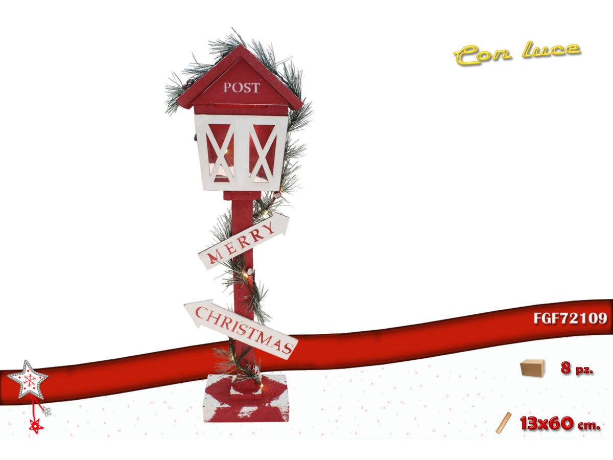 Lampione in legno luminoso 13x60cm, colore rosso