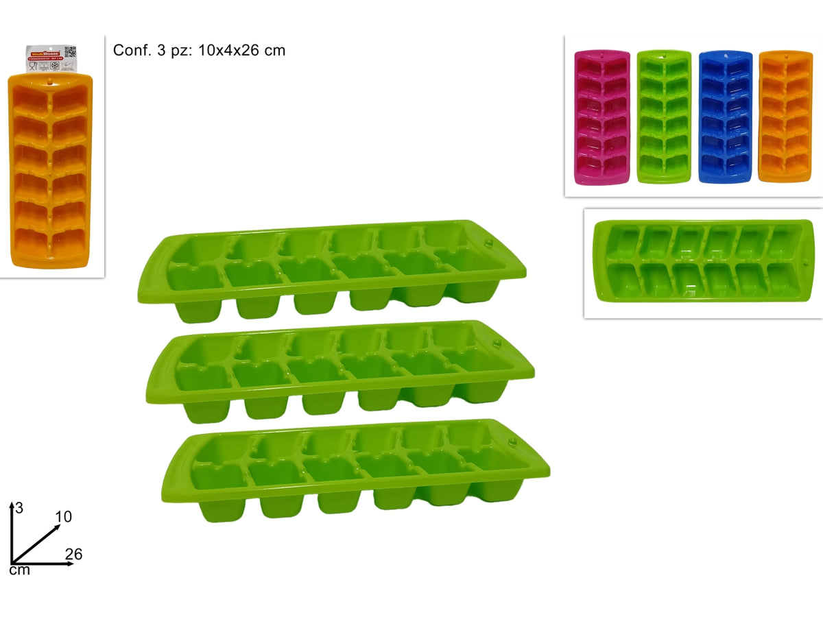 Formaghiaccio plastica 12 cubetti set 3pz 4 ass.