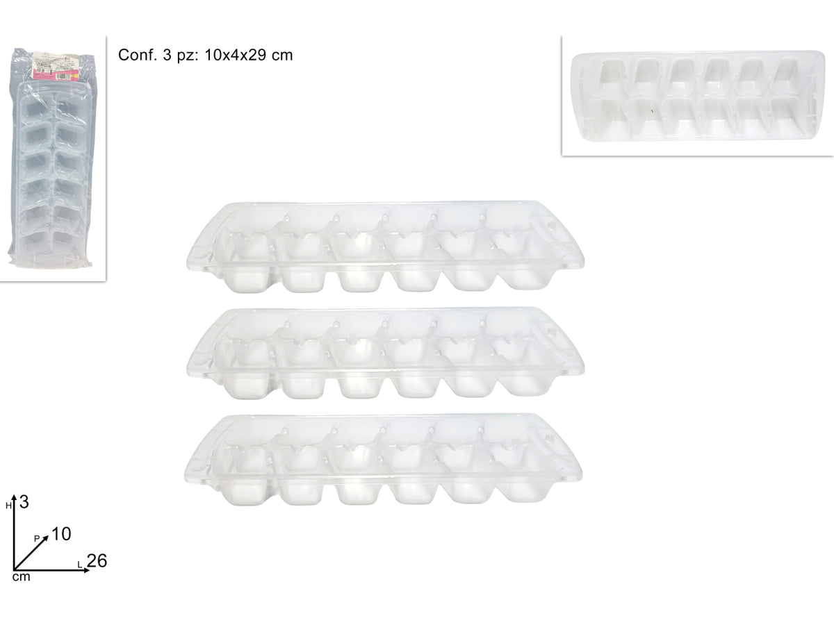 Formaghiaccio plastica 12 cubetti set 3 pz trasparente