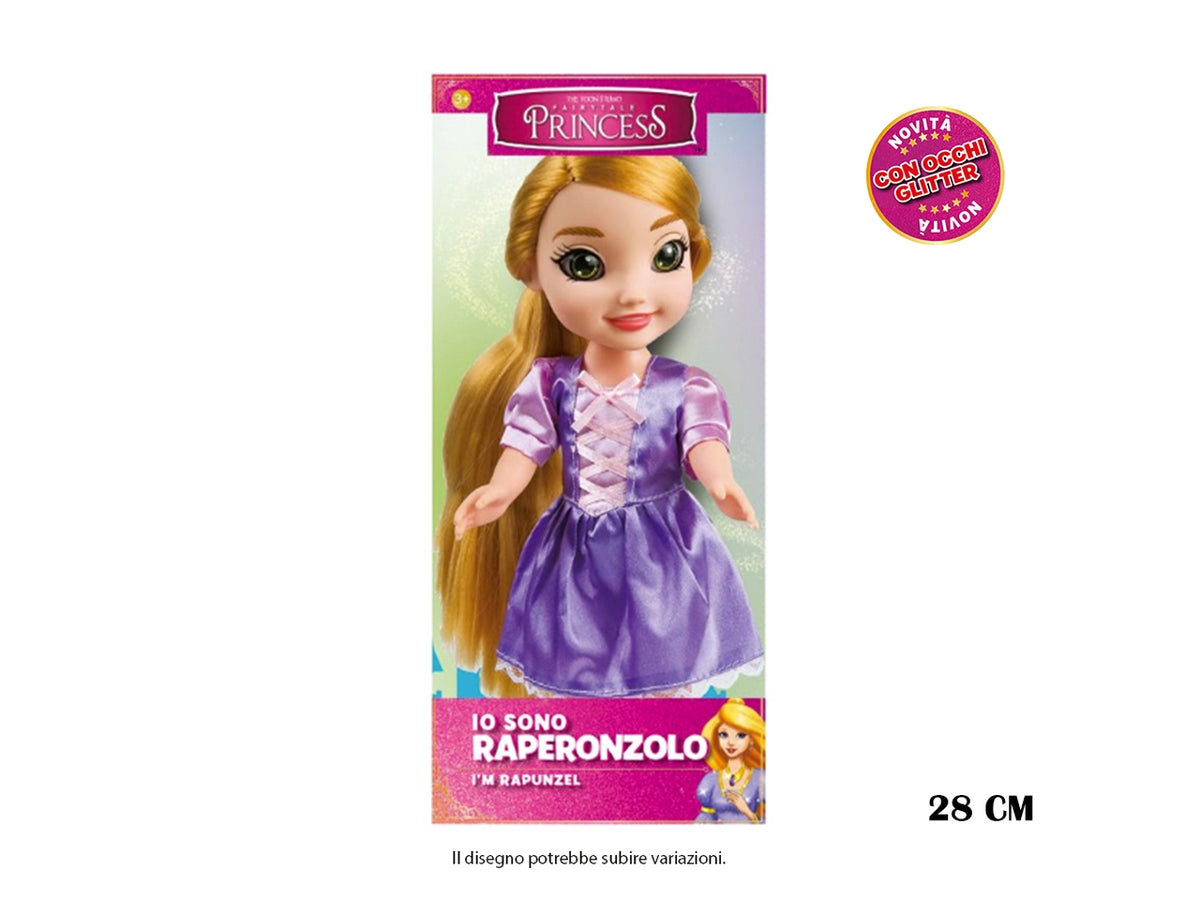 Raperonzolo bambola cm.28 "occhi glitterati" in scatola