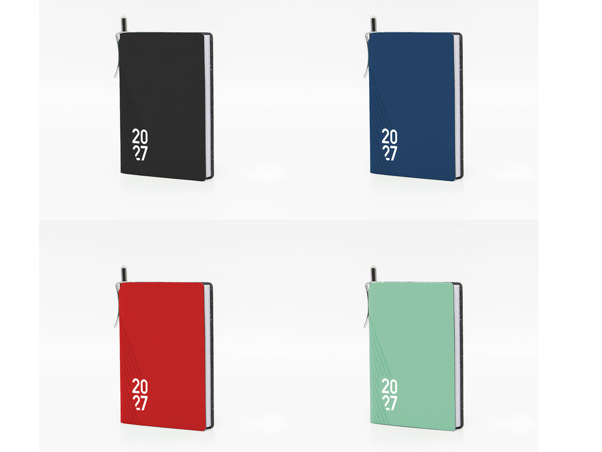 Agenda tascabile Kairos 2027 bigiornaliera 9x11cm in cuoio rigenerato, colori assortiti