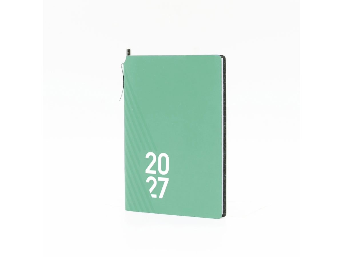 Agenda tascabile Kairos 2027 bigiornaliera 8x12,5cm in cuoio rigenerato, colori assortiti