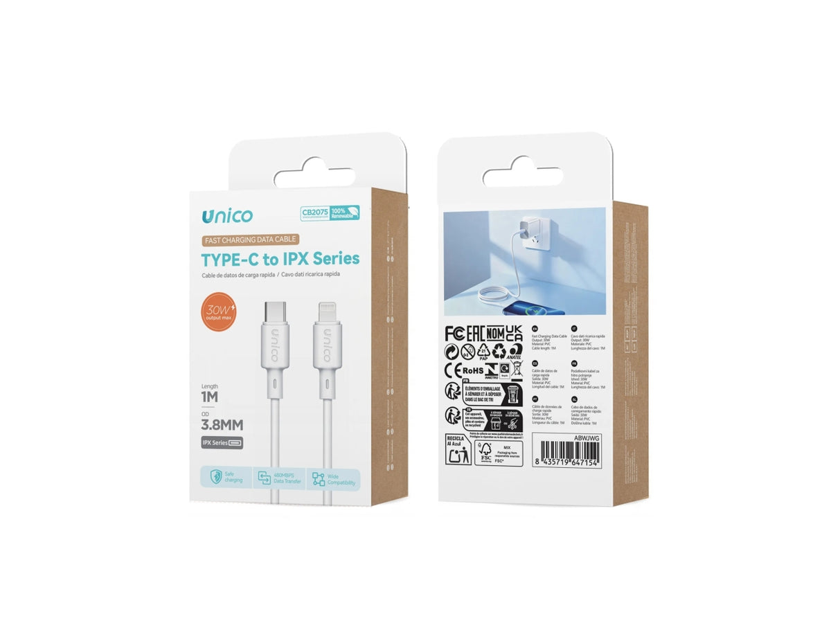 Cavo type-C+IPX 30W 1mt bianco