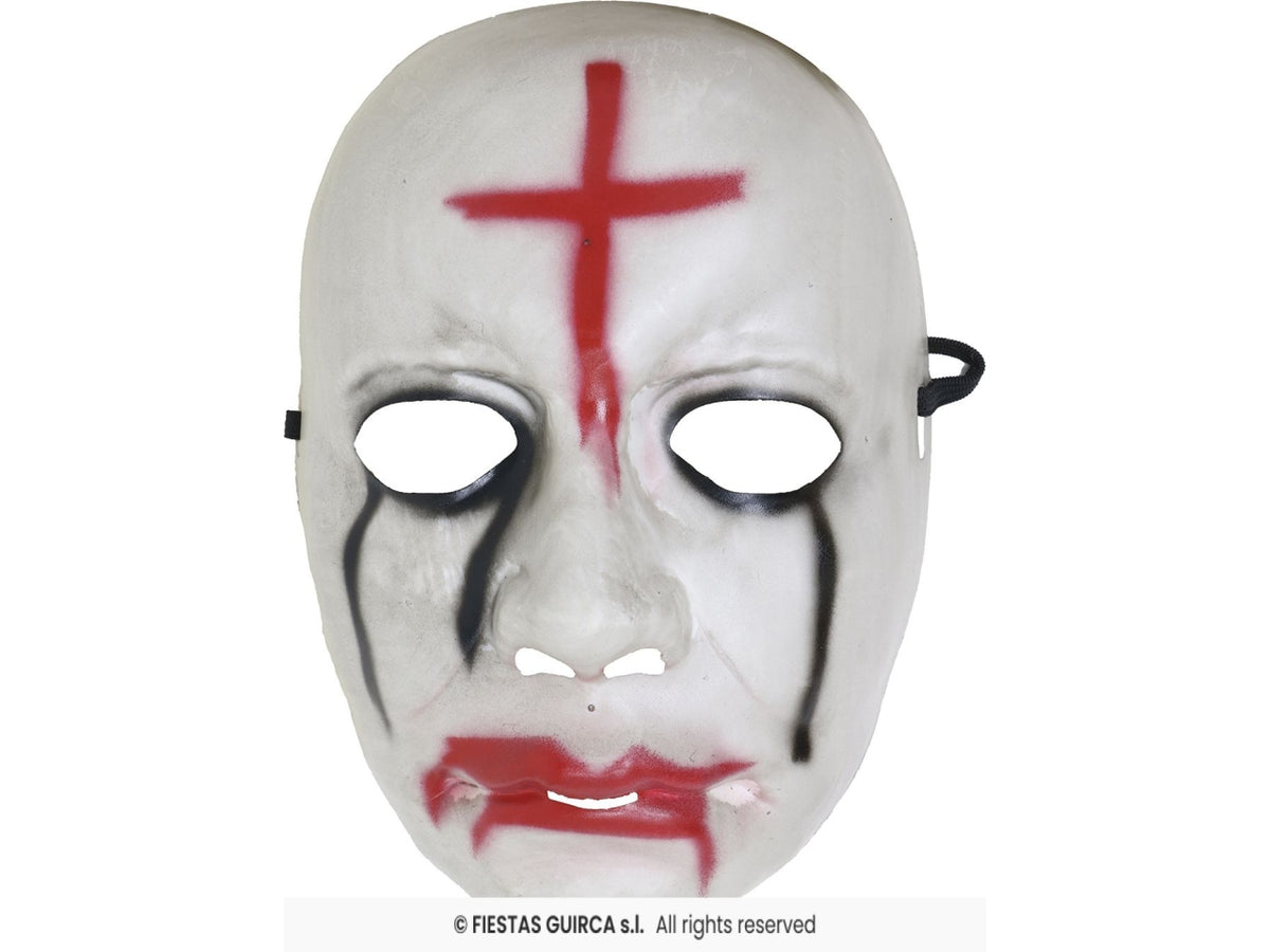 Maschera horror pvc bianca con croce rossa