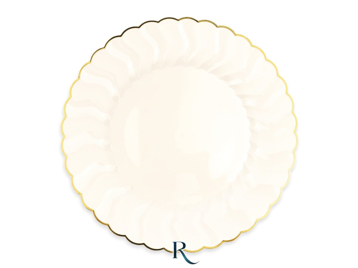 Piatti riutilizzabili 26cm Shell ivory gold, confezione da 6 piatti