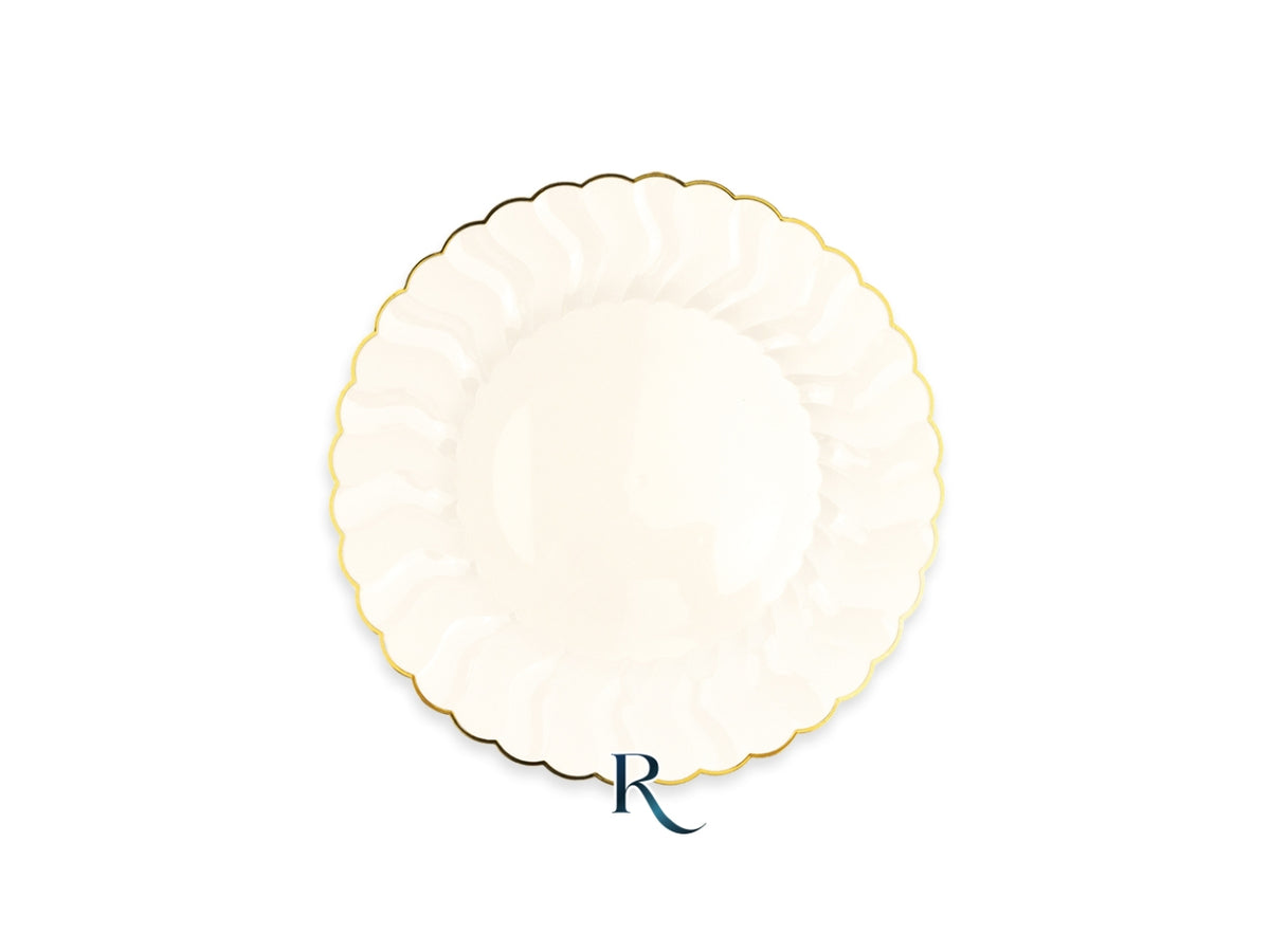Piatti fondi riutilizzabili 18cm Shell ivory gold, confezione da 6 piatti