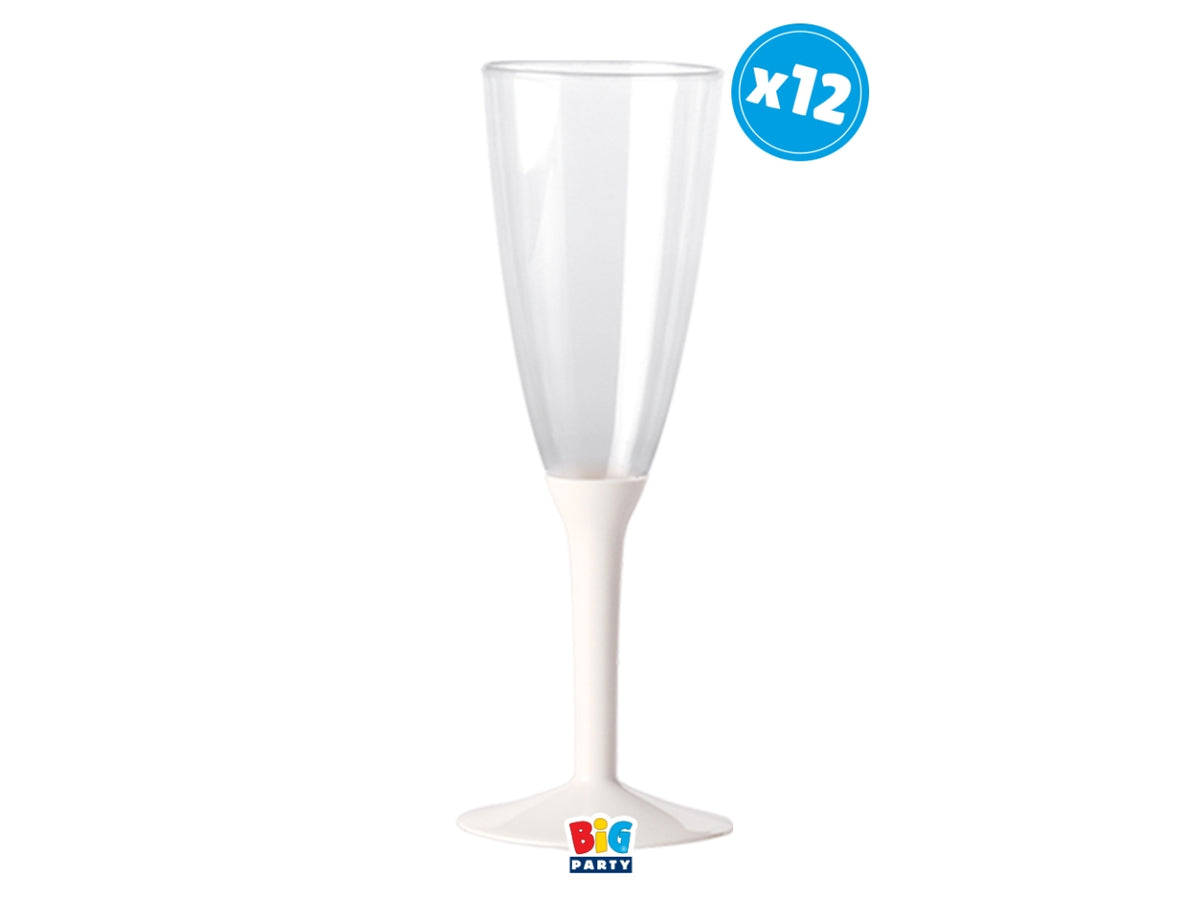 Calici flute crystal riutilizzabili 130cc con base bianca, confezione da 12 pezzi