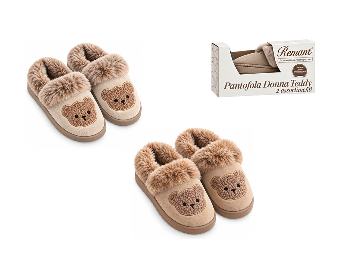 Pantofola donna teddy taglia dalla 36 alla 41, colori assortiti