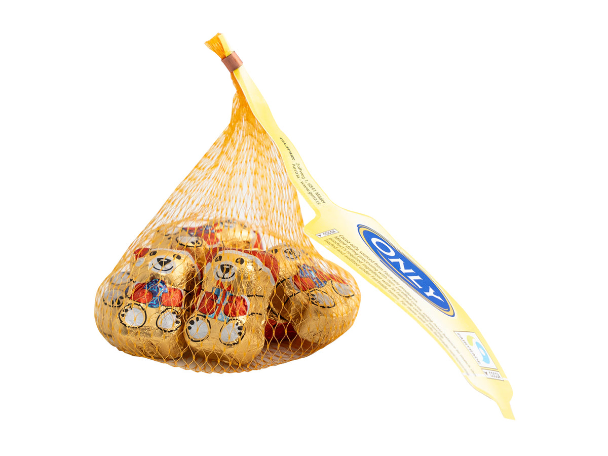 Orsetti d'oro di natale al cioccolato al latte ripieno di crema al latte