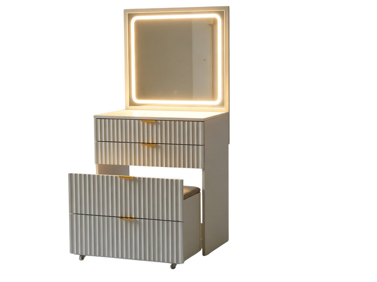 Mobile trucco+sgabello+luce bianco 60x40x80cm