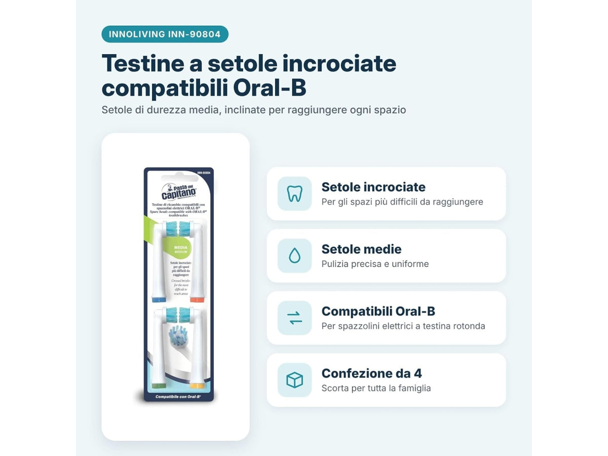 Pasta del Capitano set 4 testine di ricambio aree sensibili, compatibili anche per spazzolini elettrici Oral B