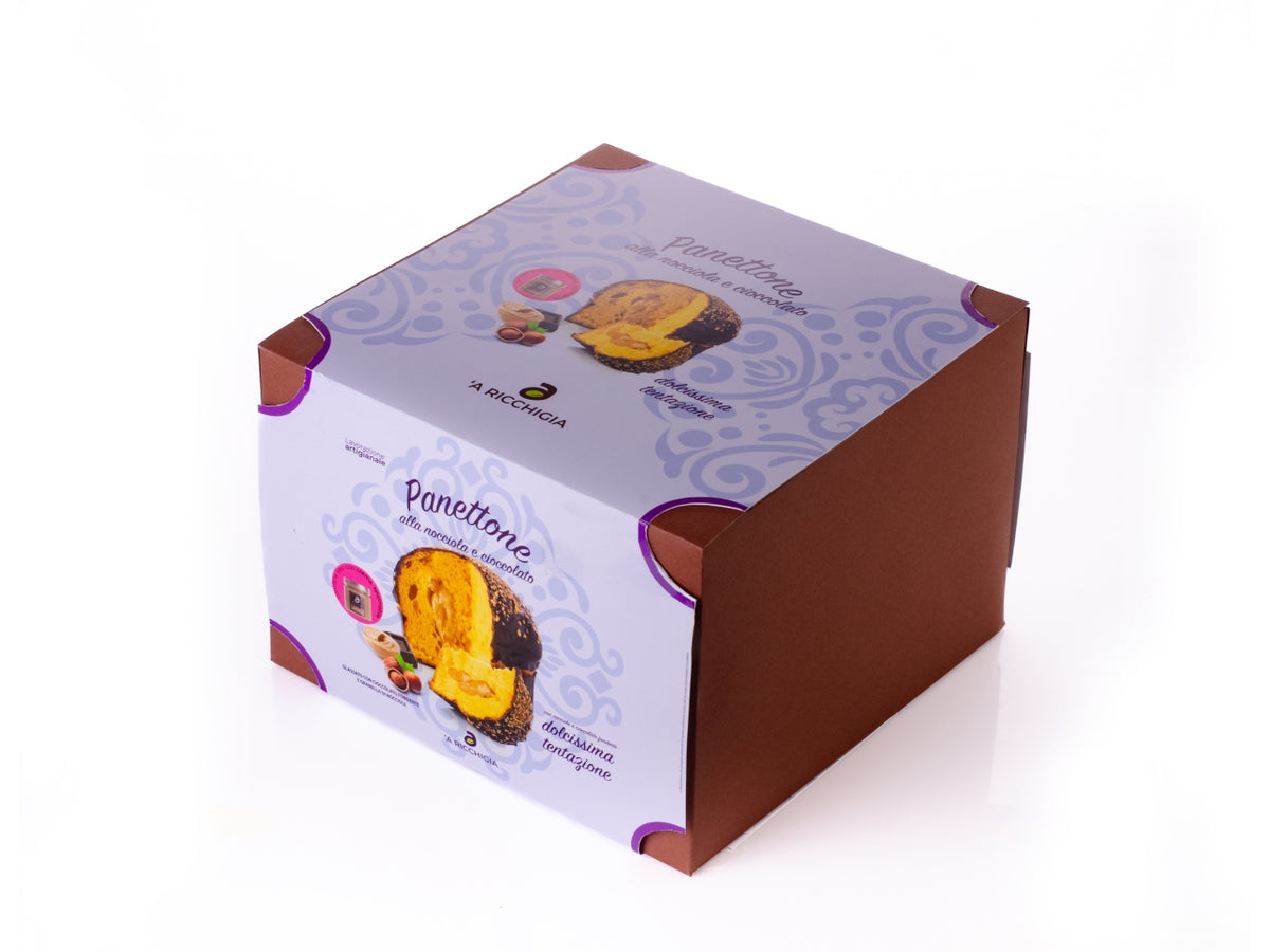 Panettone 750gr alla nocciola e cioccolato con vasetto di crema alla nocciola da 190gr