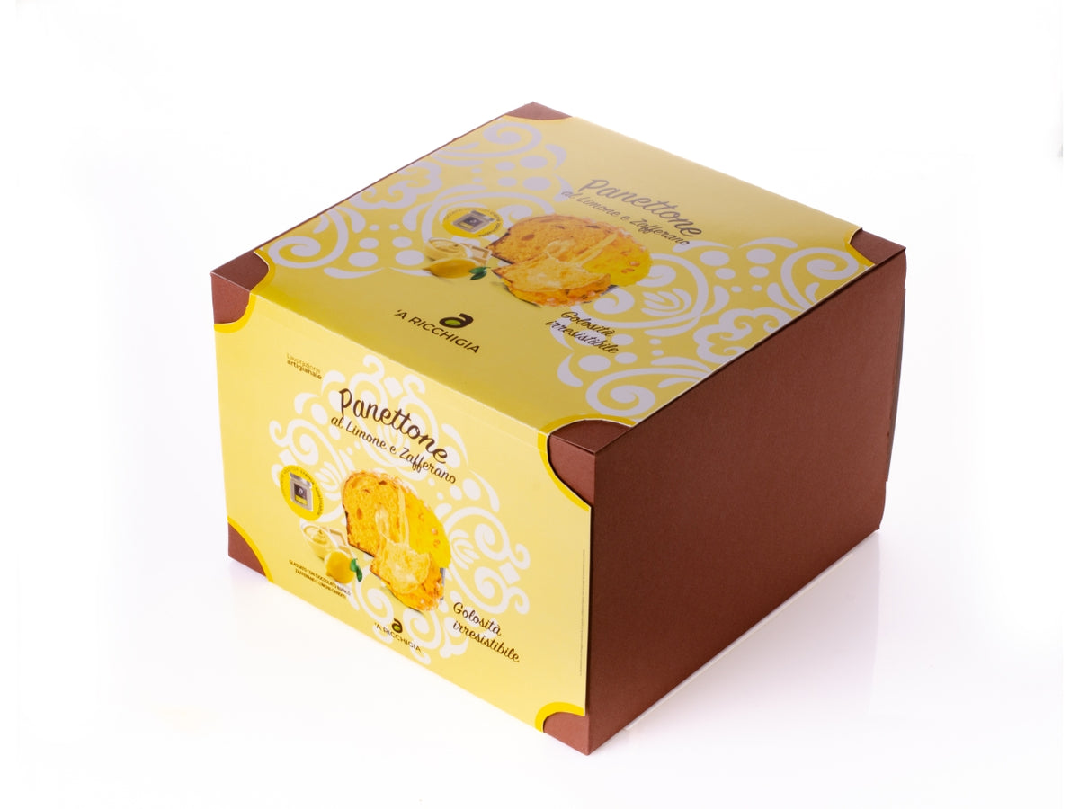 Panettone 750gr limone e zafferano ricoperto di cioccolato con vasetto di crema al limone da 190gr