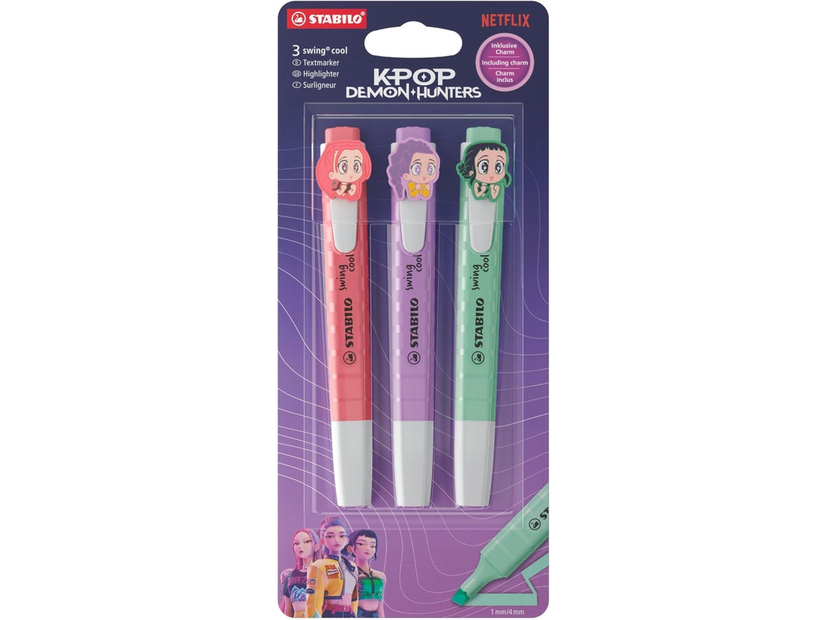 K-pop demon hunters Stabilo Swing, 3 evidenziatori colori assortiti