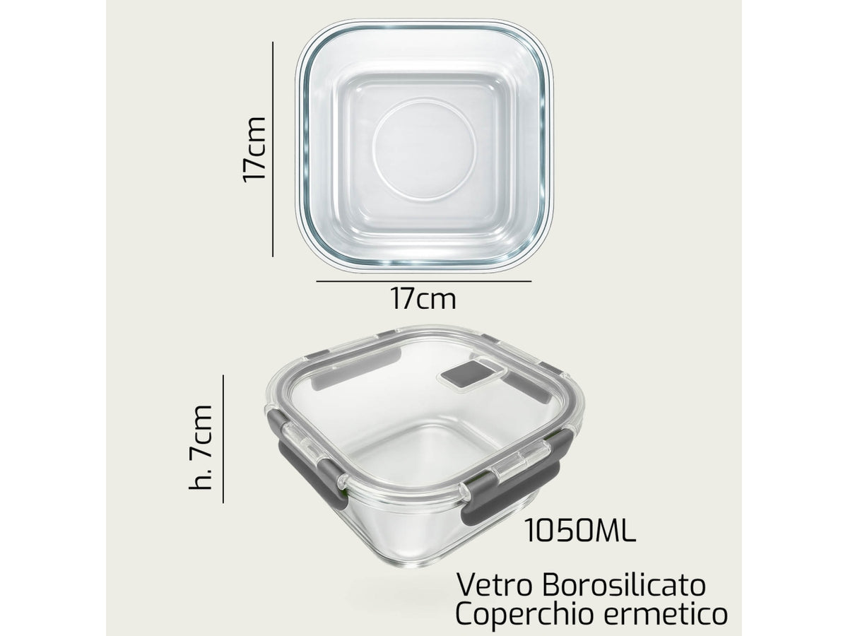 Contenitore vetro 1050ml 17x17x7cm