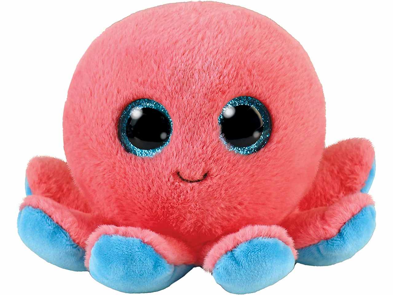 Peluche Ty Beanie Boos Sheldon Piovra con occhioni glitterati dorati corallo e azzurro 15 cm