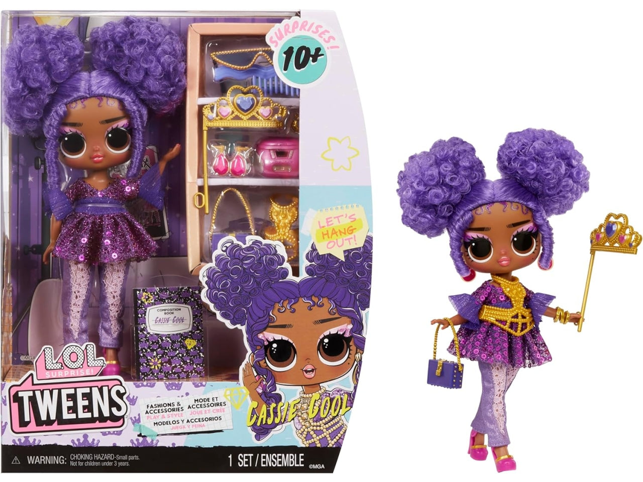 L.o.l. Surprise tweens core doll Cassie Cool, bambola con 10 accessori, 4+ anni Mga