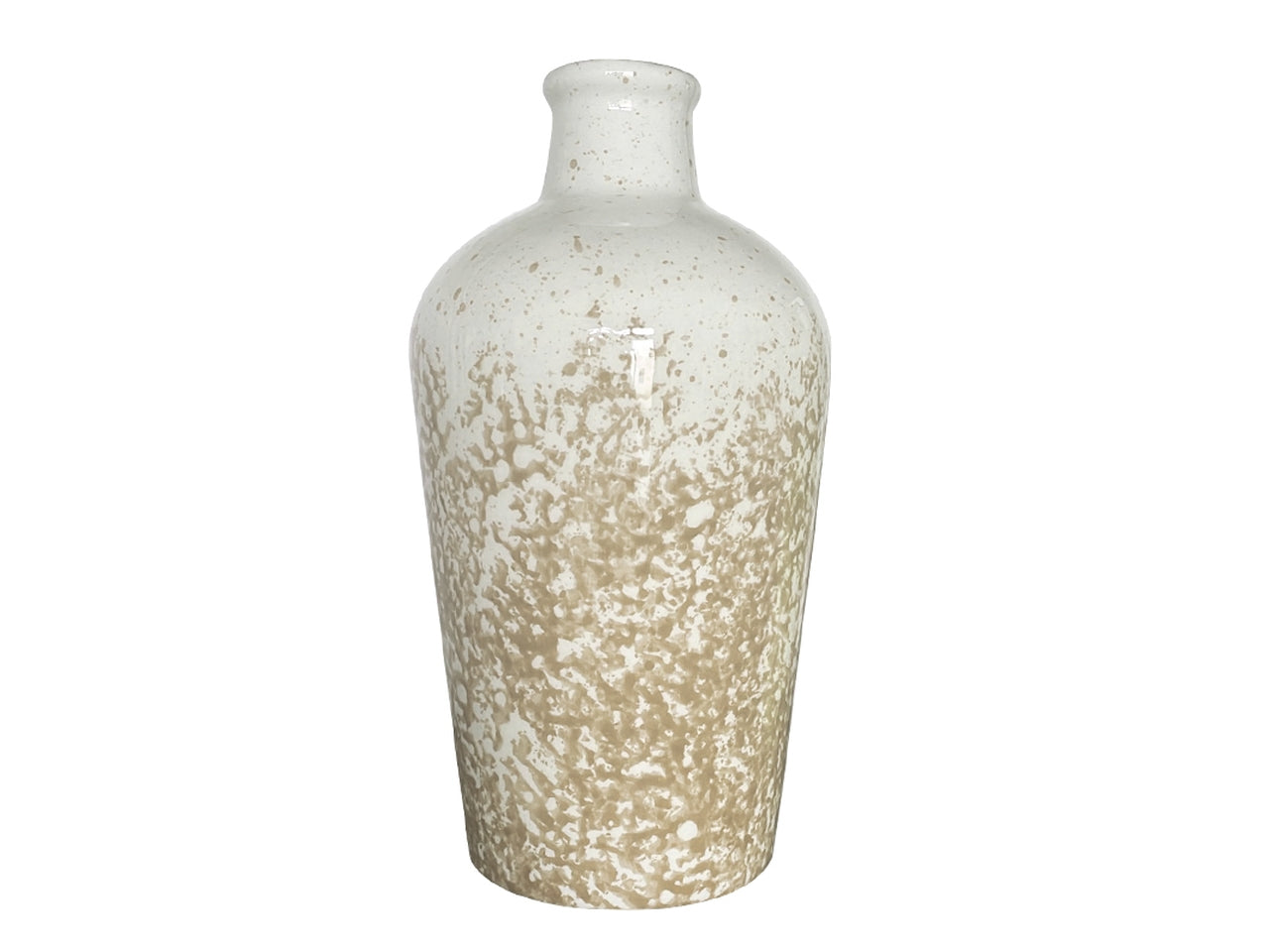 Bottiglia Decorativa in Ceramica Beige e Bianca - Poishome, Disegnato in Puglia - 7,5x16,5cm