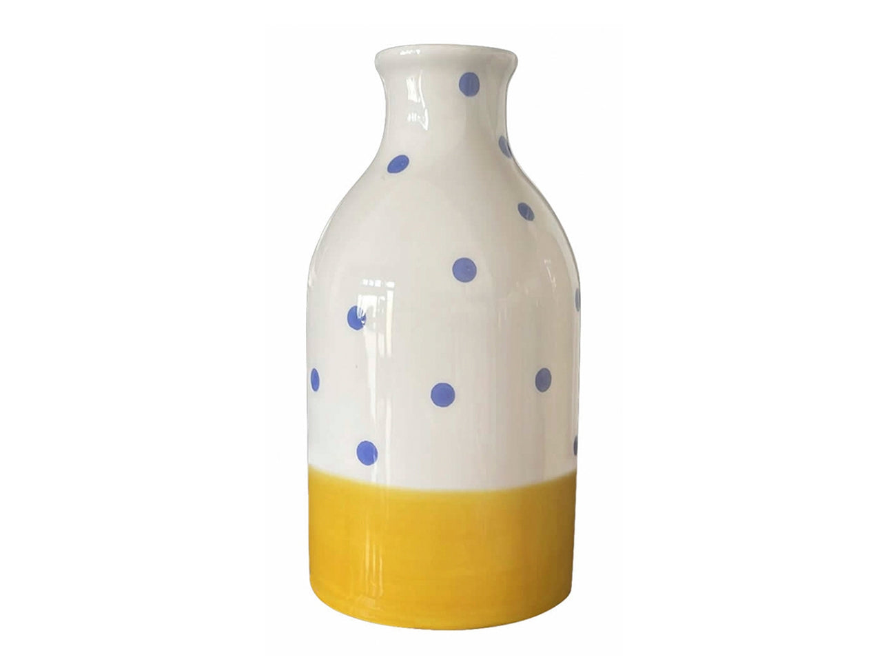 Bottiglia Decorativa in Ceramica con Pois Blu e Gialla - Poishome, Disegnato in Puglia - 7,5x16,5cm
