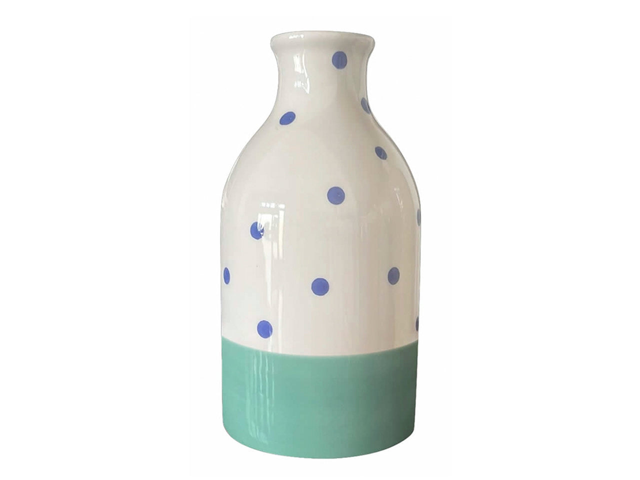 Bottiglia Decorativa in Ceramica con Pois Blu e Verde Marino disegnato in Puglia 7,5x16,5cm - Pois Home