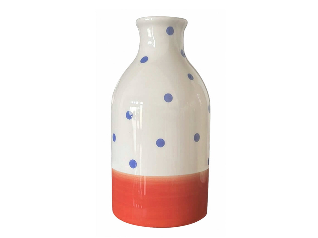 Bottiglia Decorativa in Ceramica con Pois Blu e Arancio - Poishome, Disegnato in Puglia - 7,5x16,5cm