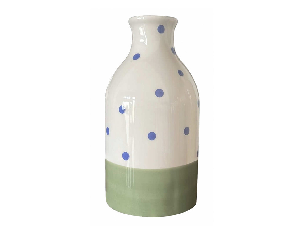 Bottiglia Decorativa in Ceramica con Pois Blu e Verde disegnato in Puglia 12,8x6,5 - Pois Home
