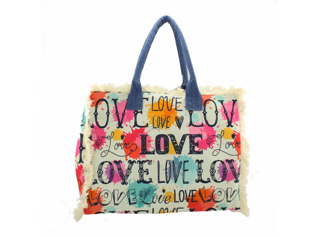 Borsa mare in tessuto sintetico multicolor con stampa digitale love 40x32x20 cm - Missander