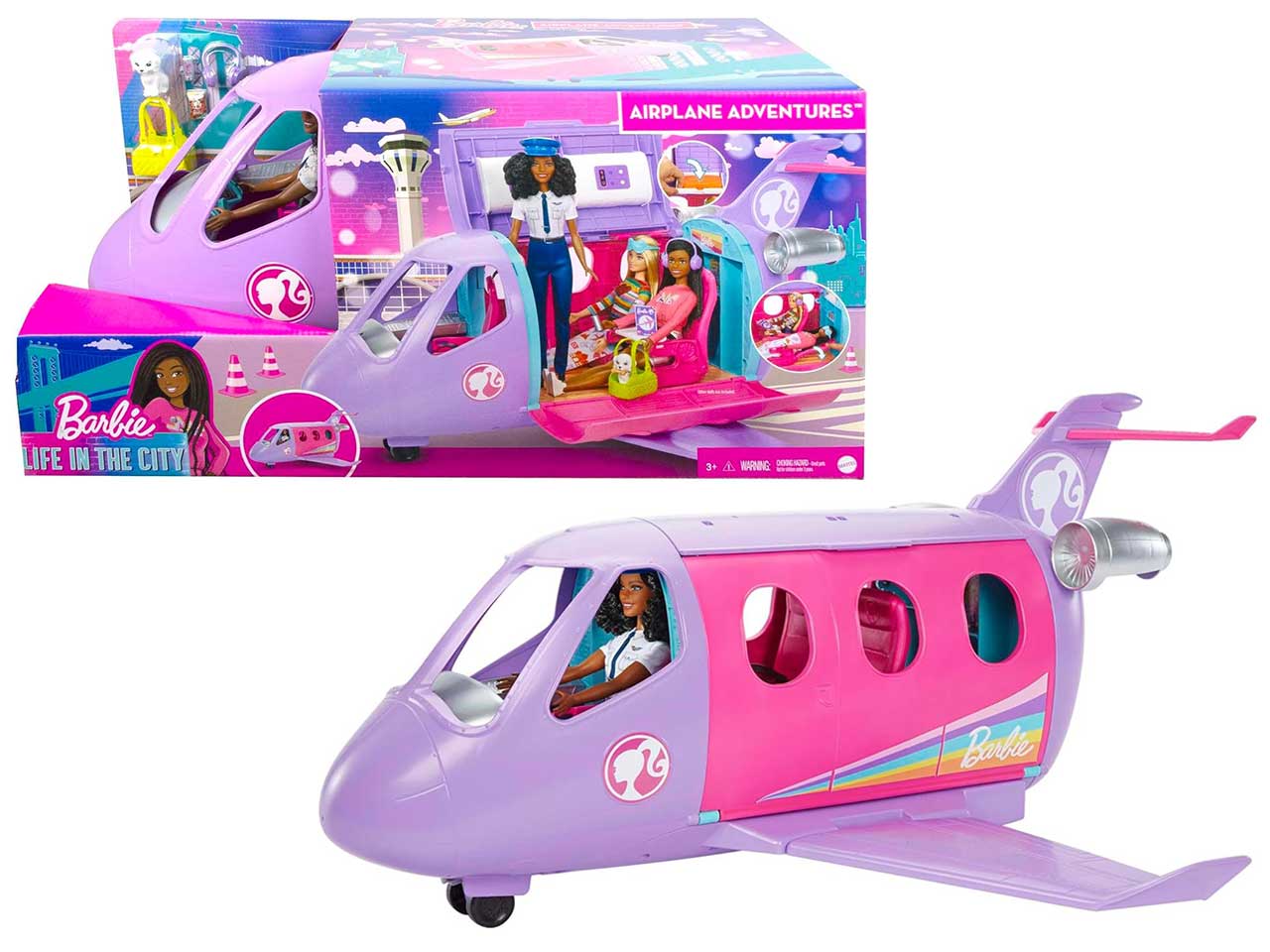 Barbie Brooklyn aereo con bambola pilota e accessori, per bambini dai 6+ anni, Mattel