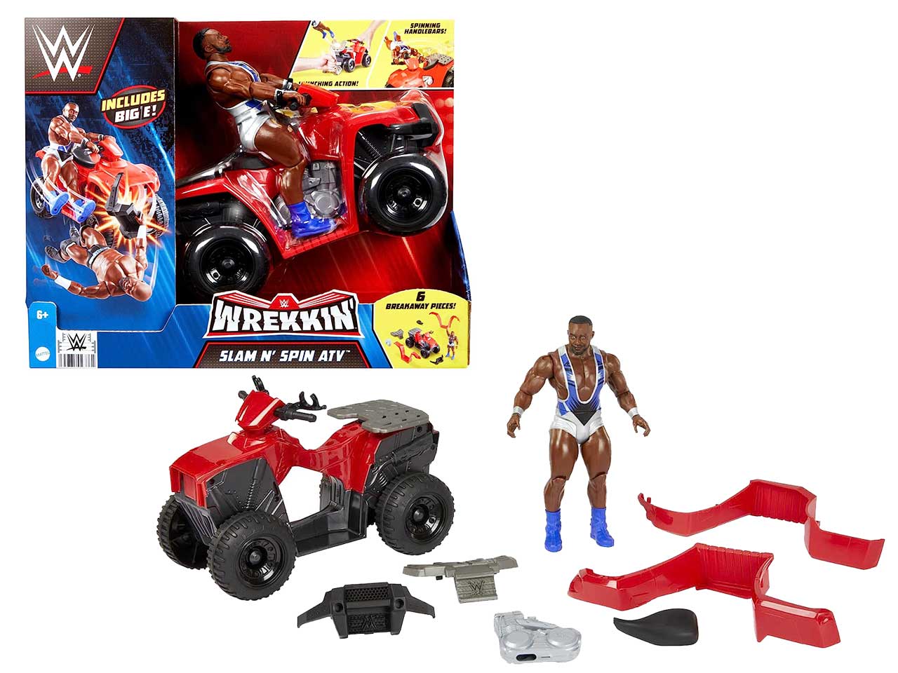 World wrestling entertainment wwe wrekkin' veicolo slam n spin atv con personaggio big e snodato con accessori