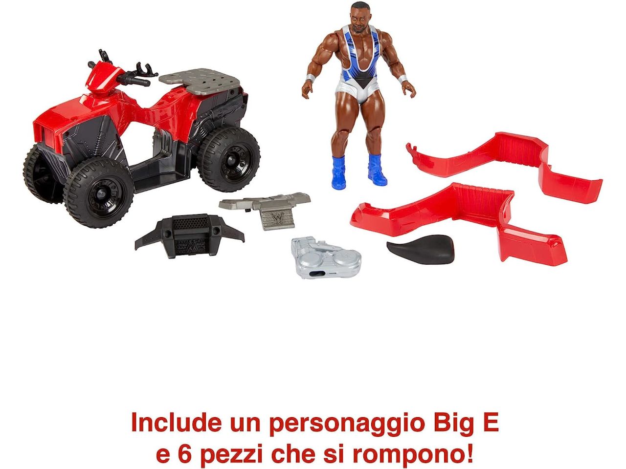 World wrestling entertainment wwe wrekkin' veicolo slam n spin atv con personaggio big e snodato con accessori